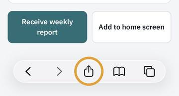 Safari on iPhone: the Share button in the bottom bar, circled